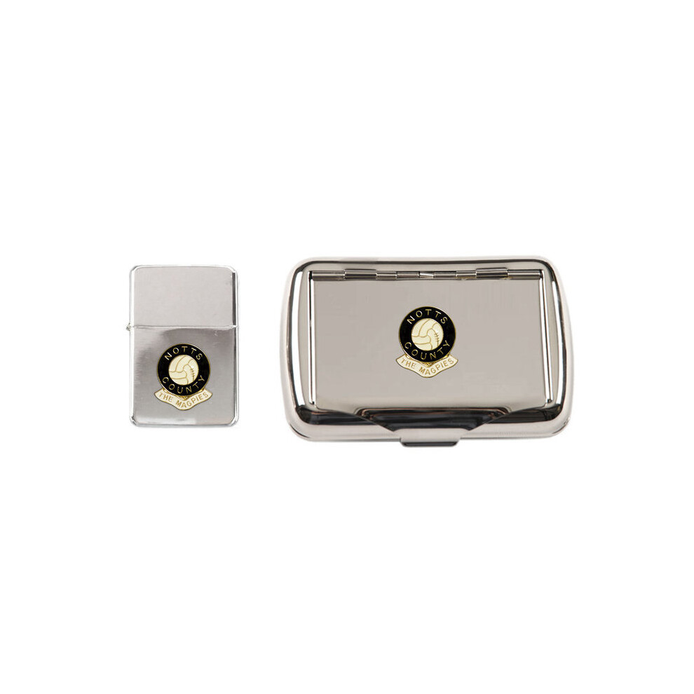 Knight Notts County Football Club Polished Chrome Tobacco Tin And Stormproof Petrol Lighter