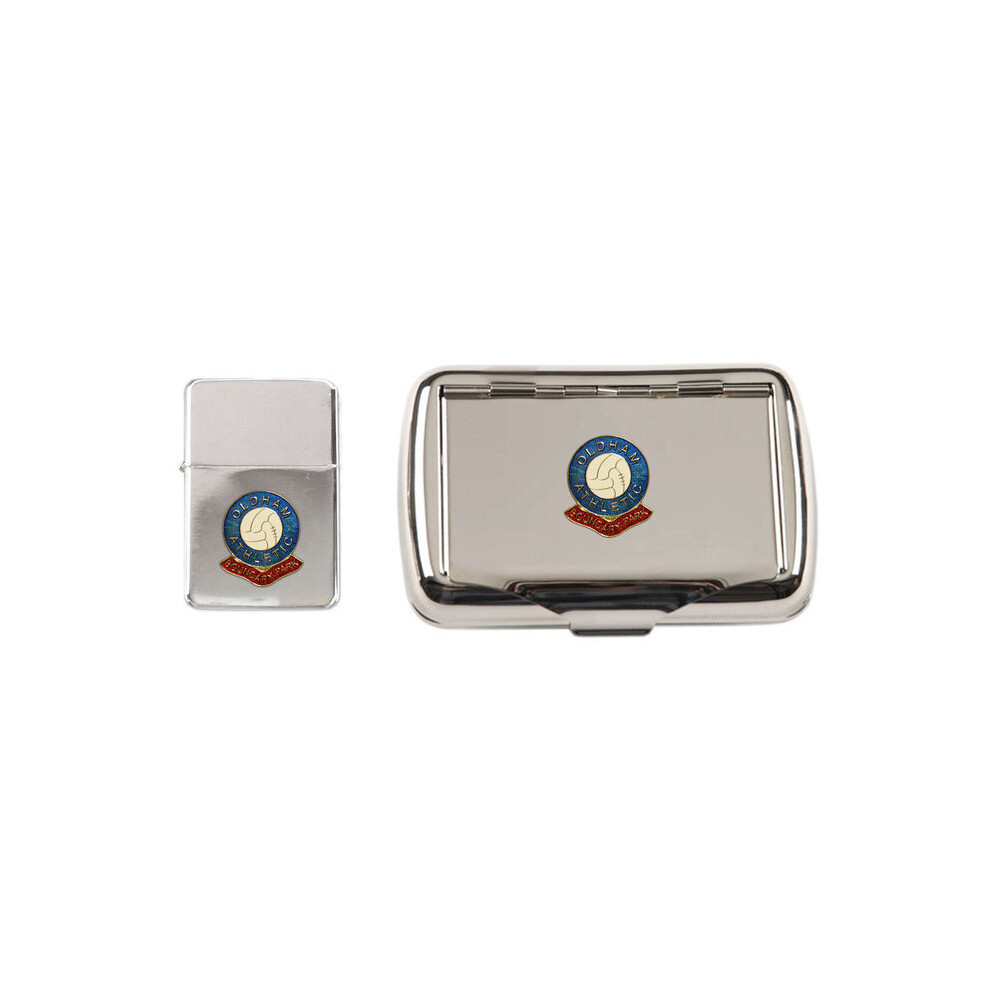 Knight Oldham Athletic Football Club Polished Chrome Tobacco Tin And Stormproof Petrol Lighter