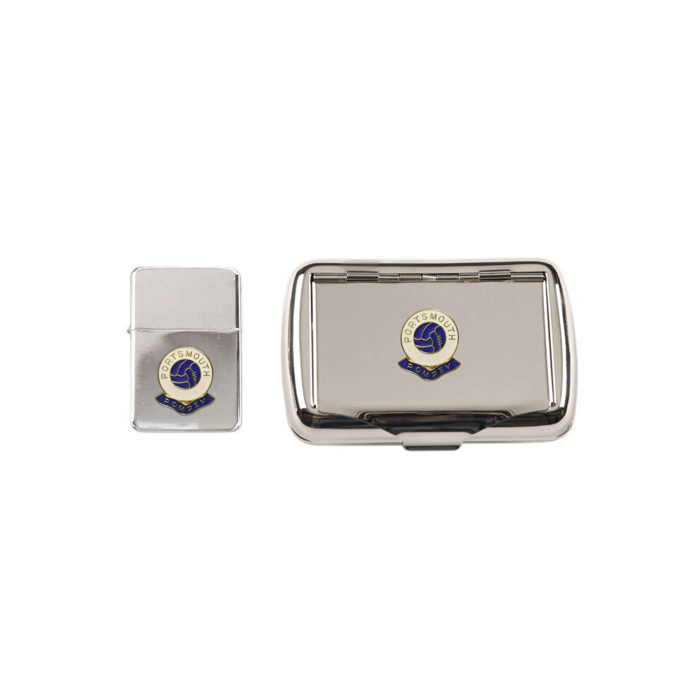 Portsmouth football club polished chrome tobacco tin and stormproof petrol lighter