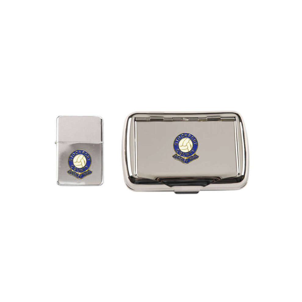 Knight Stockport County Football Club Polished Chrome Tobacco Tin And Stormproof Petrol Lighter
