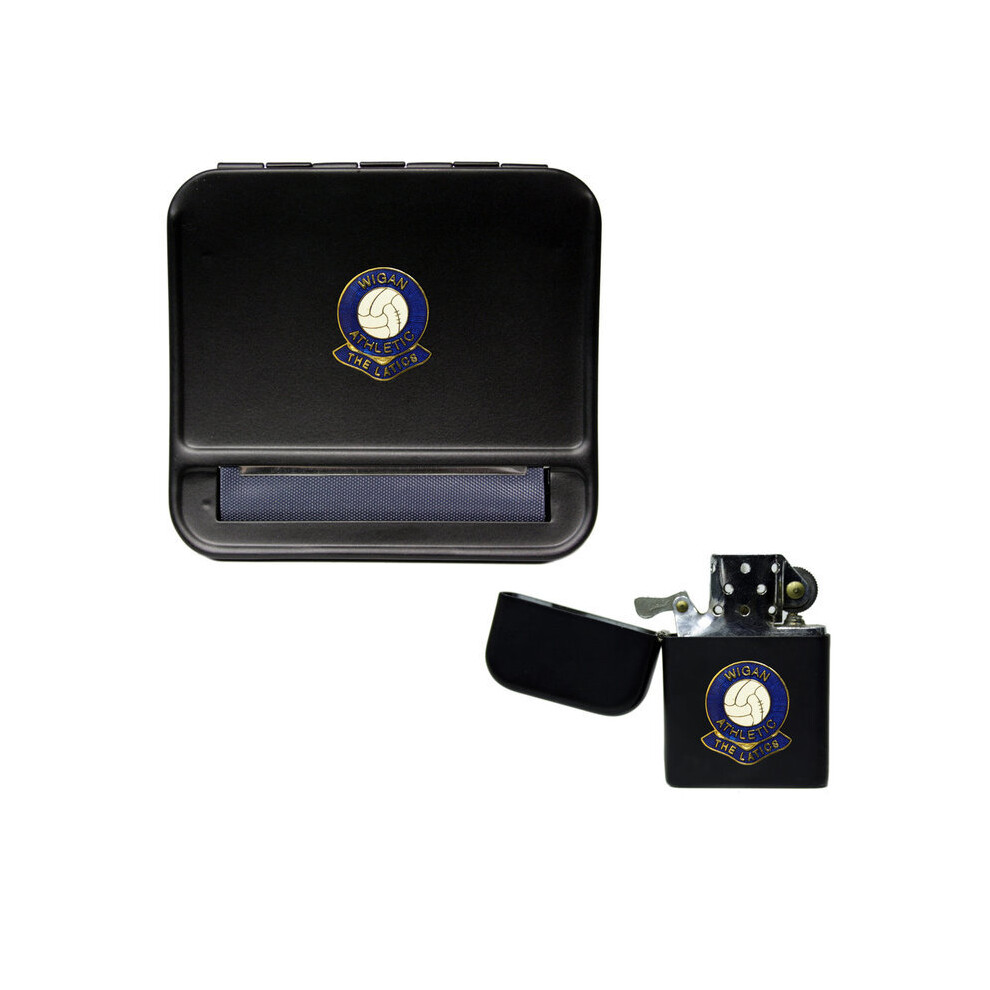 Knight Black Wigan Athletic Football Club Cigarette Rolling Machine And Storproof Petrol Lighter