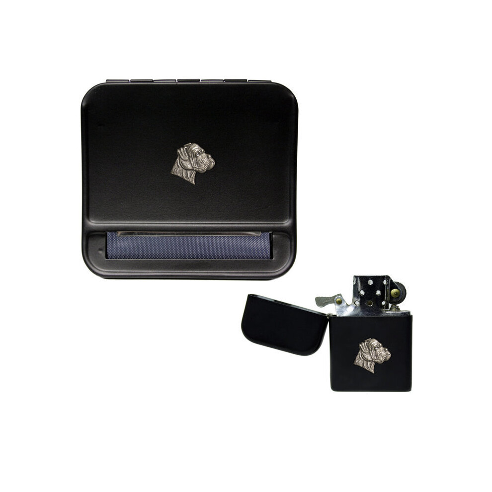 Knight Black Boxer Dog Cigarette Rolling Machine And Stormproof Petrol Lighter