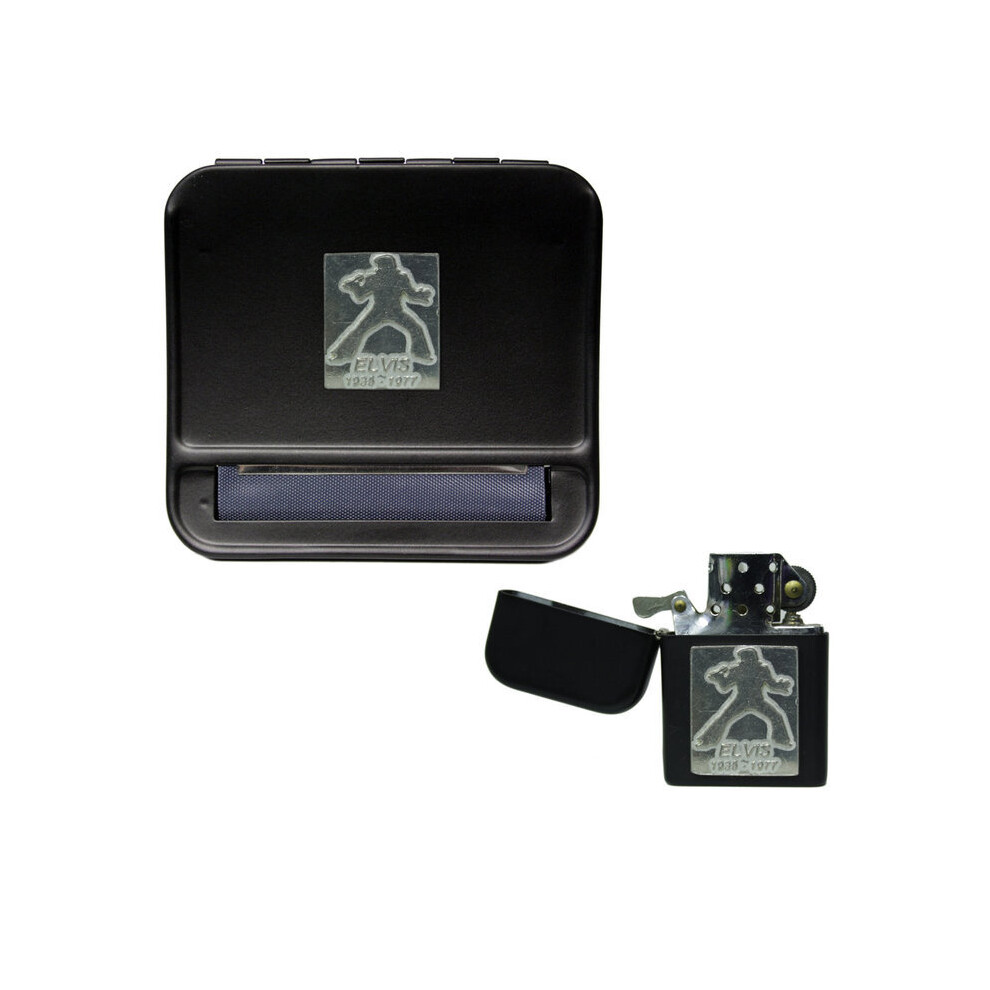 Knight Black Elvis Cigarette Rolling Machine And Stormproof Petrol Lighter