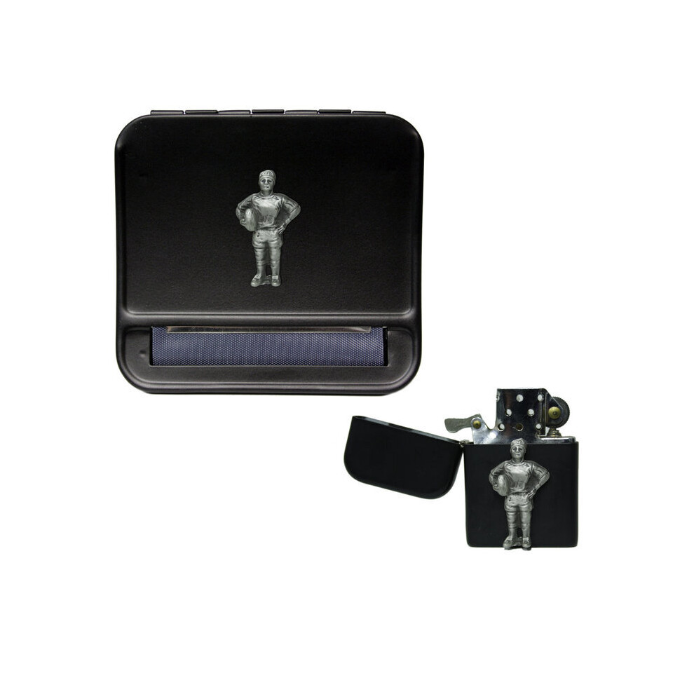 Knight Black Rugby Cigarette Rolling Machine And Stormproof Petrol Lighter