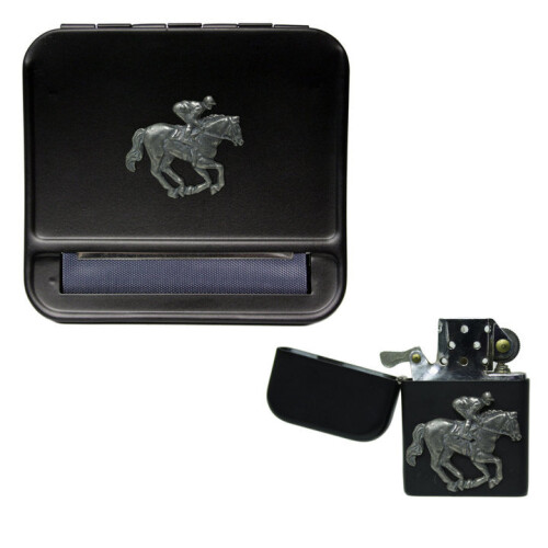 Horse racing cigarette rolling machine and stormproof petrol lighter
