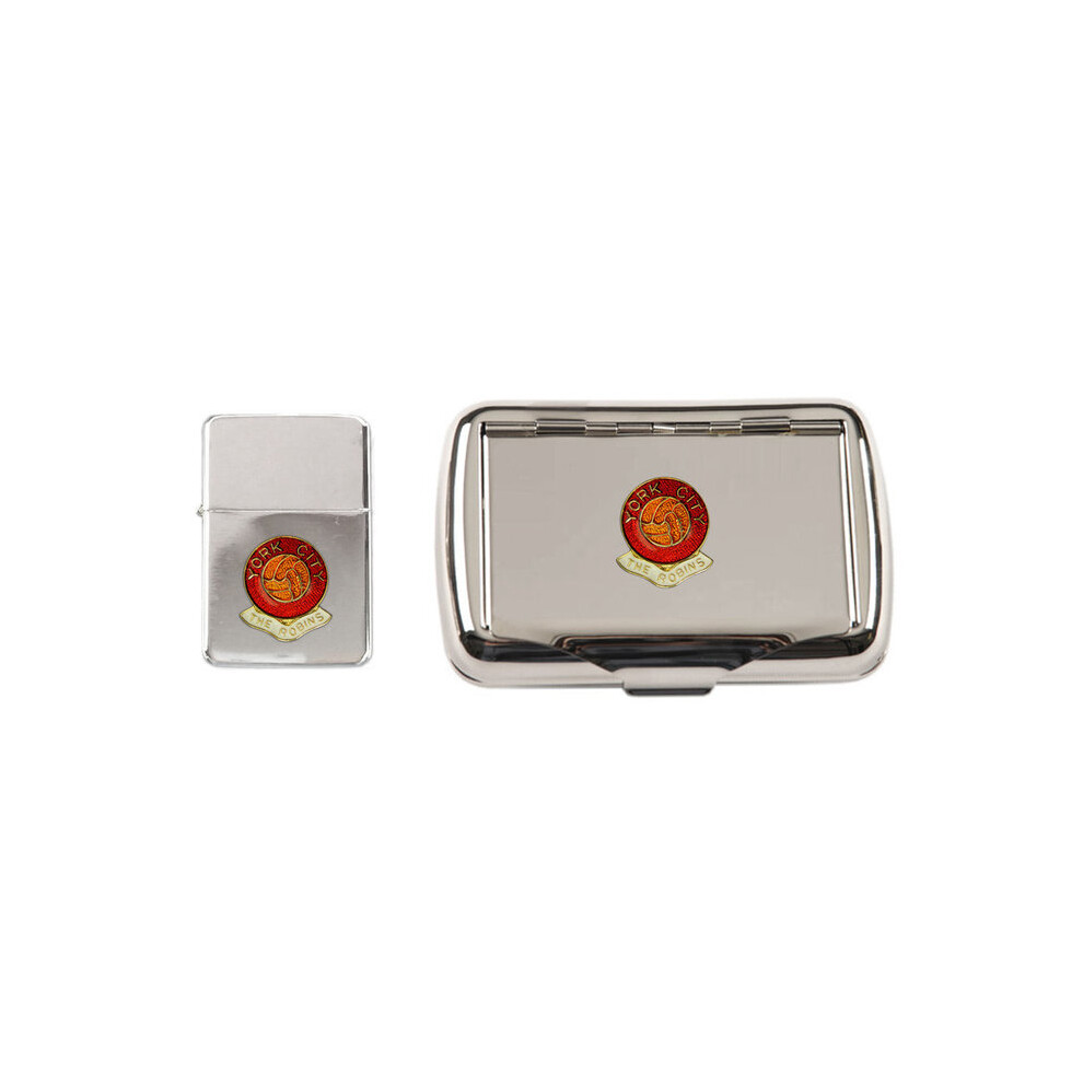 Knight York City Football Club Polished Chrome Tobacco Tin And Stormproof Petrol Lighter