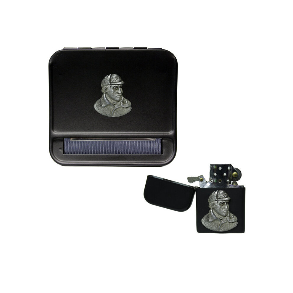 Knight Black Sherlock Holmes Cigarette Rolling Machine And Stormproof Petrol Lighter