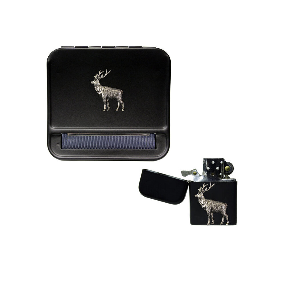 Knight Black Stag Cigarette Rolling Machine And Stormproof Petrol Lighter