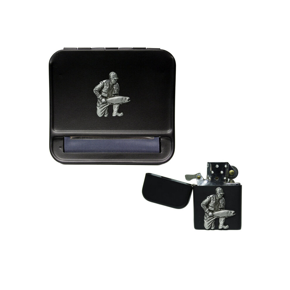 Knight Black Fisherman Cigarette Rolling Machine And Stormproof Petrol Lighter