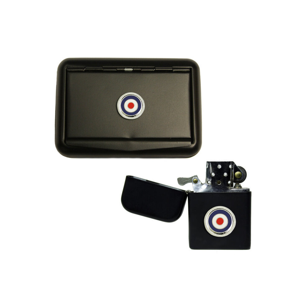 Knight Raf Roundel Matte Black Tobacco Tin And Stormproof Petrol Lighter