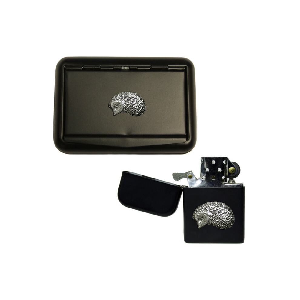 Knight Black Hedgehog Matte Tobacco Tin And Stormproof Petrol Lighter