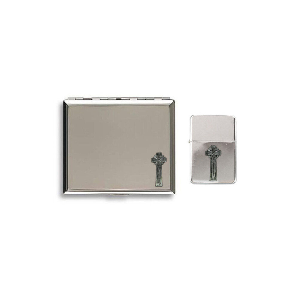 Knight Celtic Cross Stormproof Petrol Lighter And Cigarette Case
