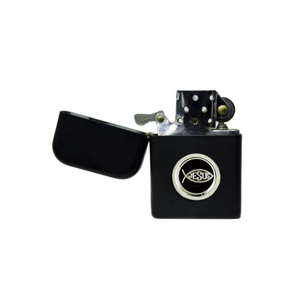 Knight Black Ichthus Matte Stormproof Petrol Lighter
