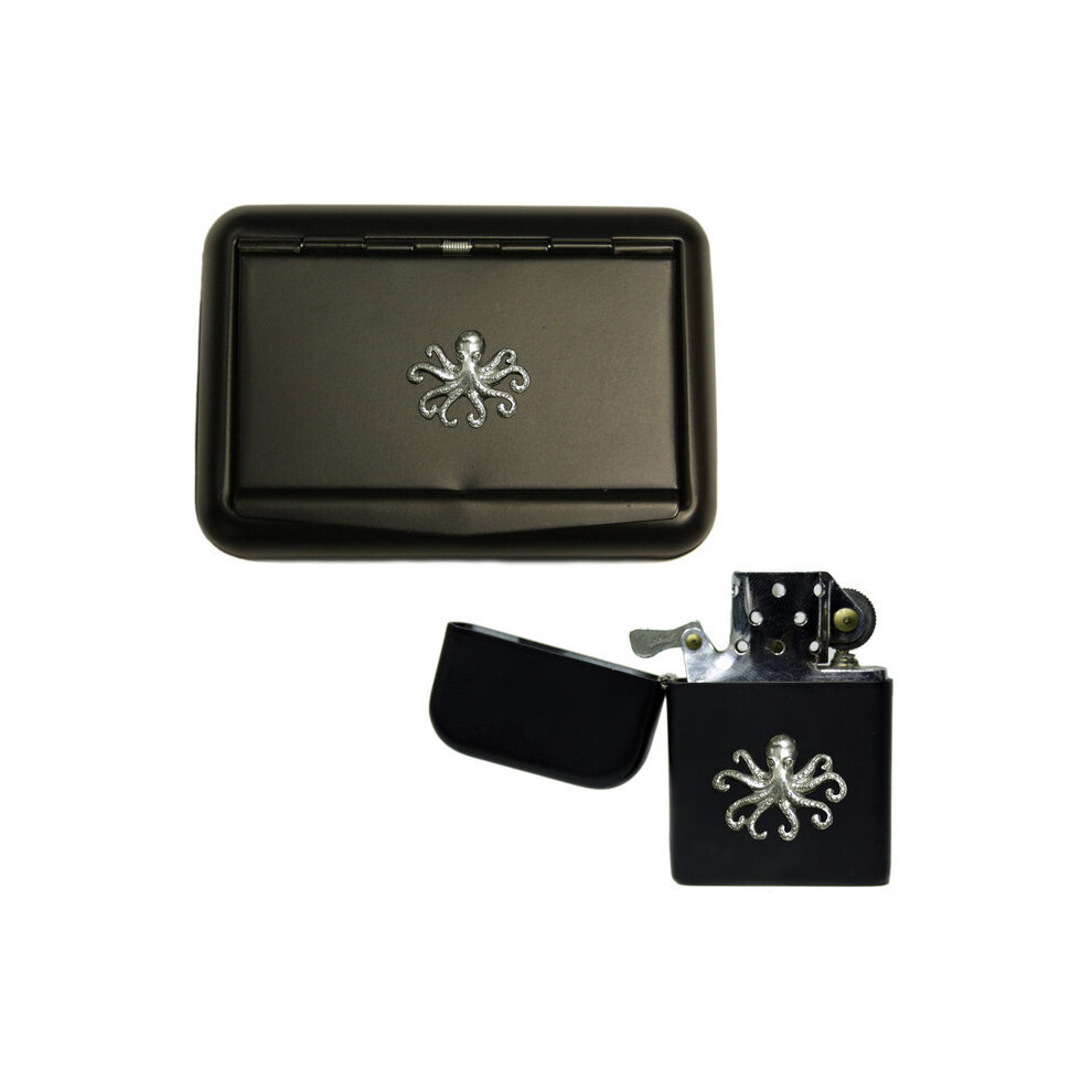 Knight Black Roman Octopus Matte Tobacco Tin And Stormproof Petrol Lighter