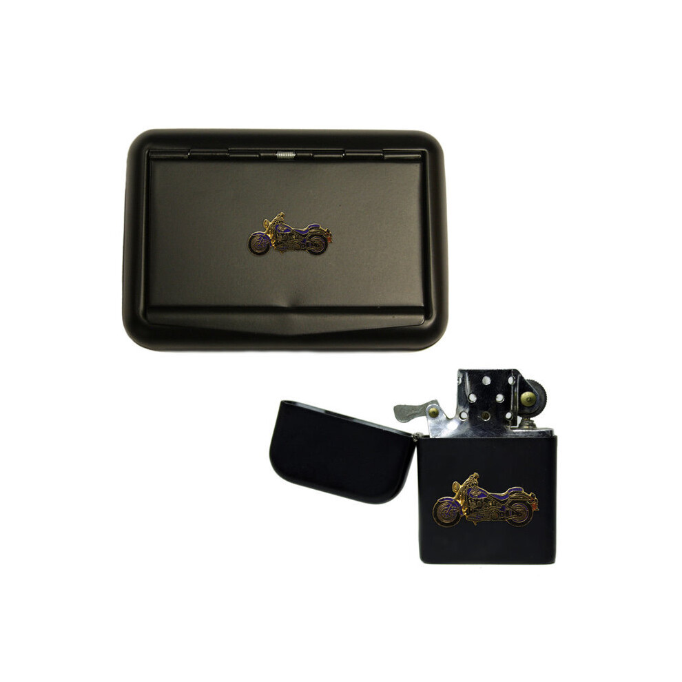 Knight Harley Davidson Motorcycle Matte Black Tobacco Tin And Stormproof Petrol Lighter