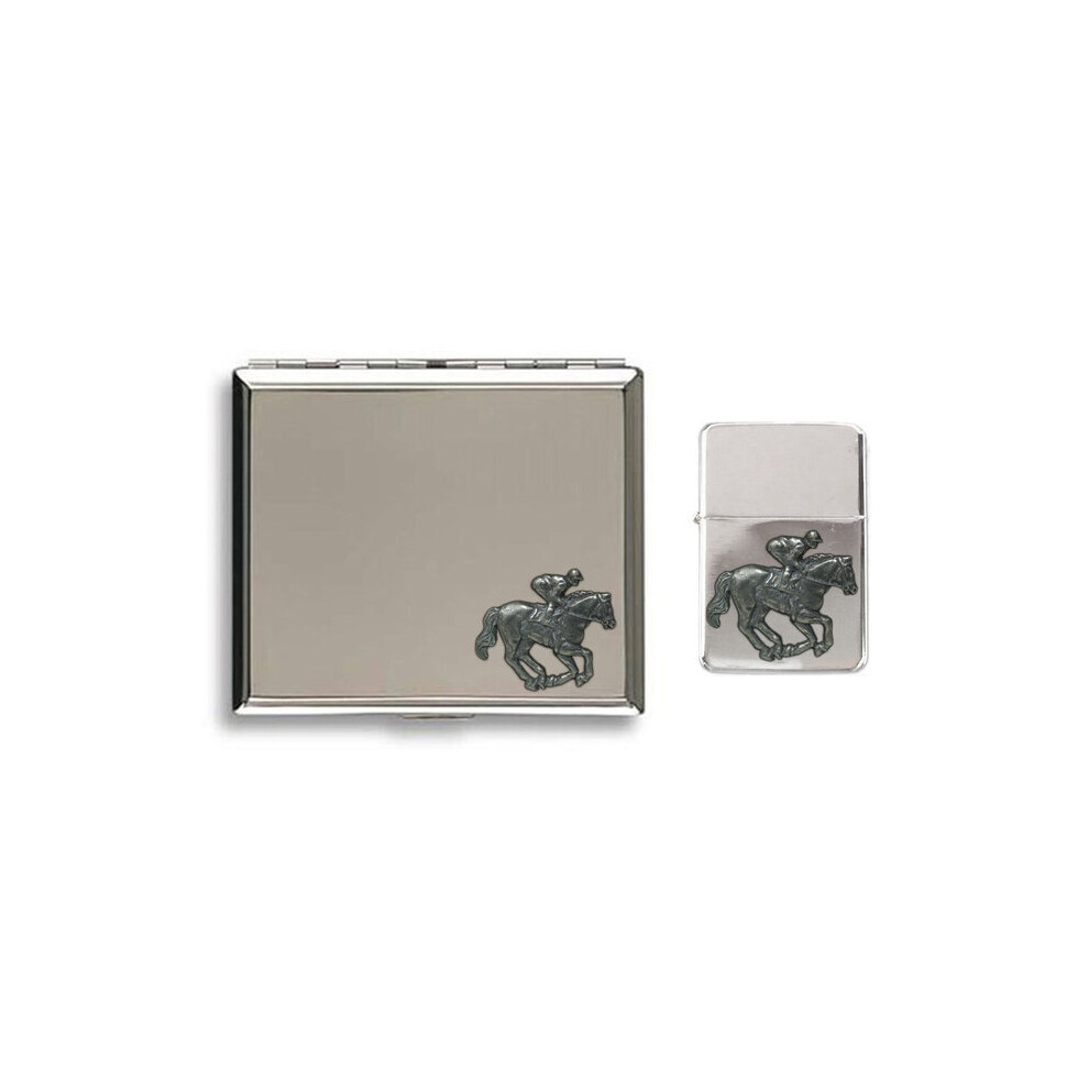Knight Horse Racing Stormproof Petrol Lighter And Cigarette Case