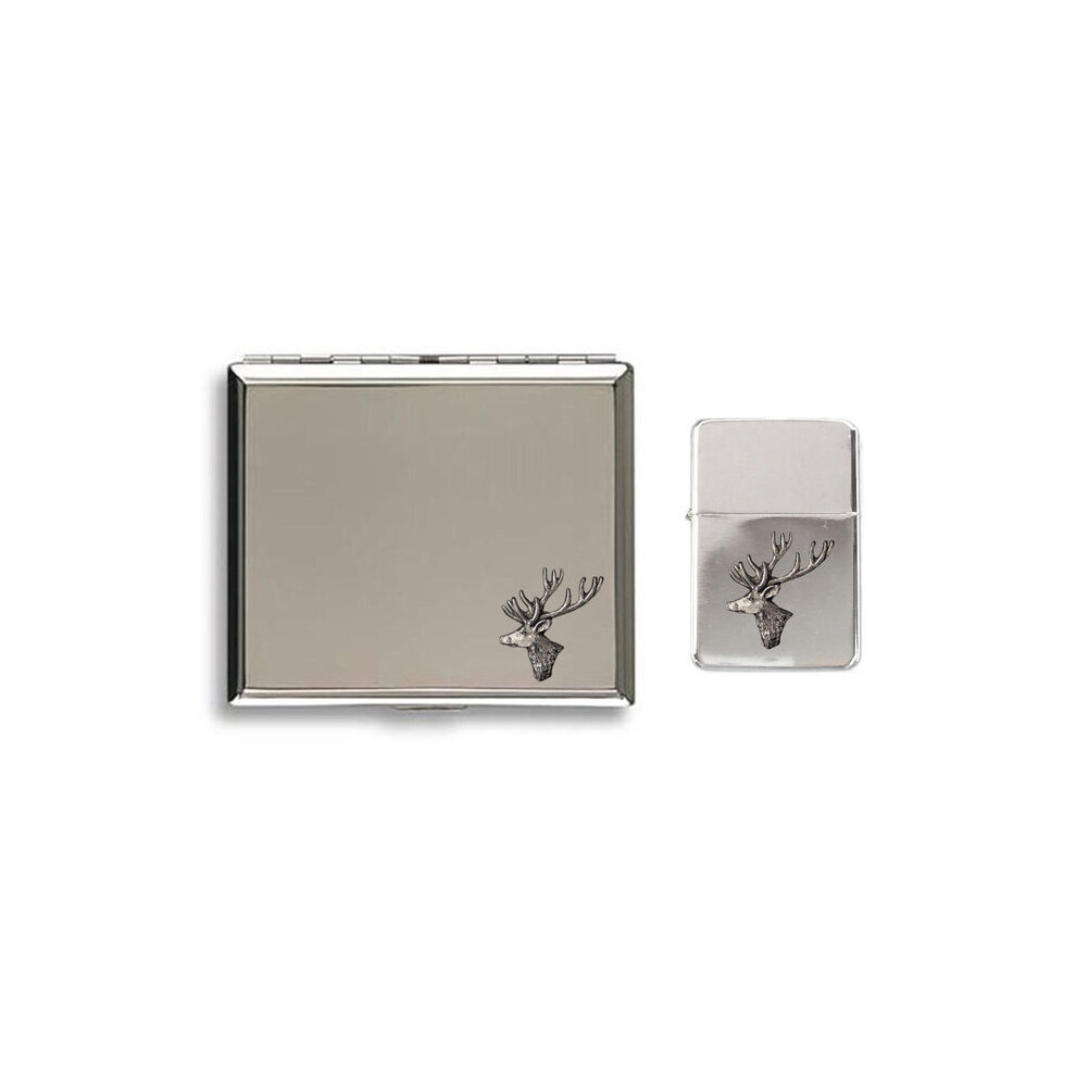 Knight Stag Head Stormproof Petrol Lighter And Cigarette Case