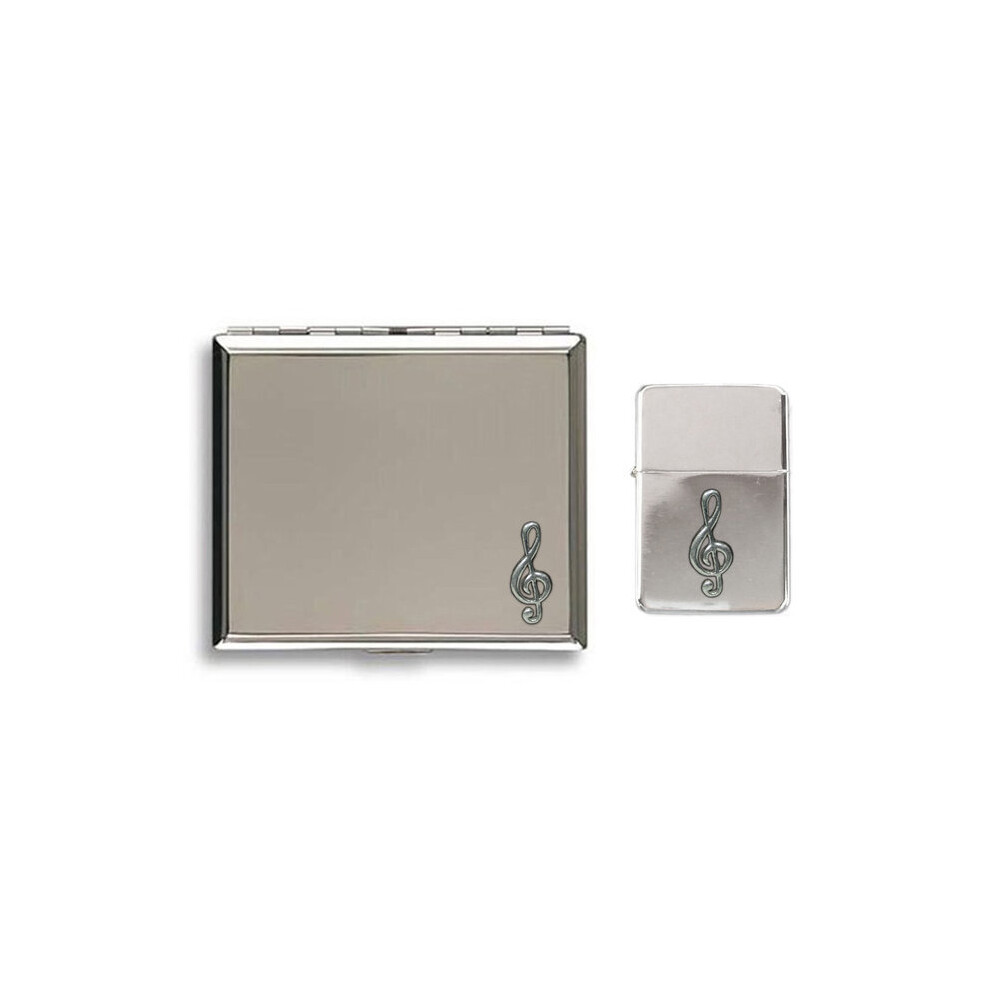 Knight Treble Clef Music Symbol Stormproof Petrol Lighter And Cigarette Case