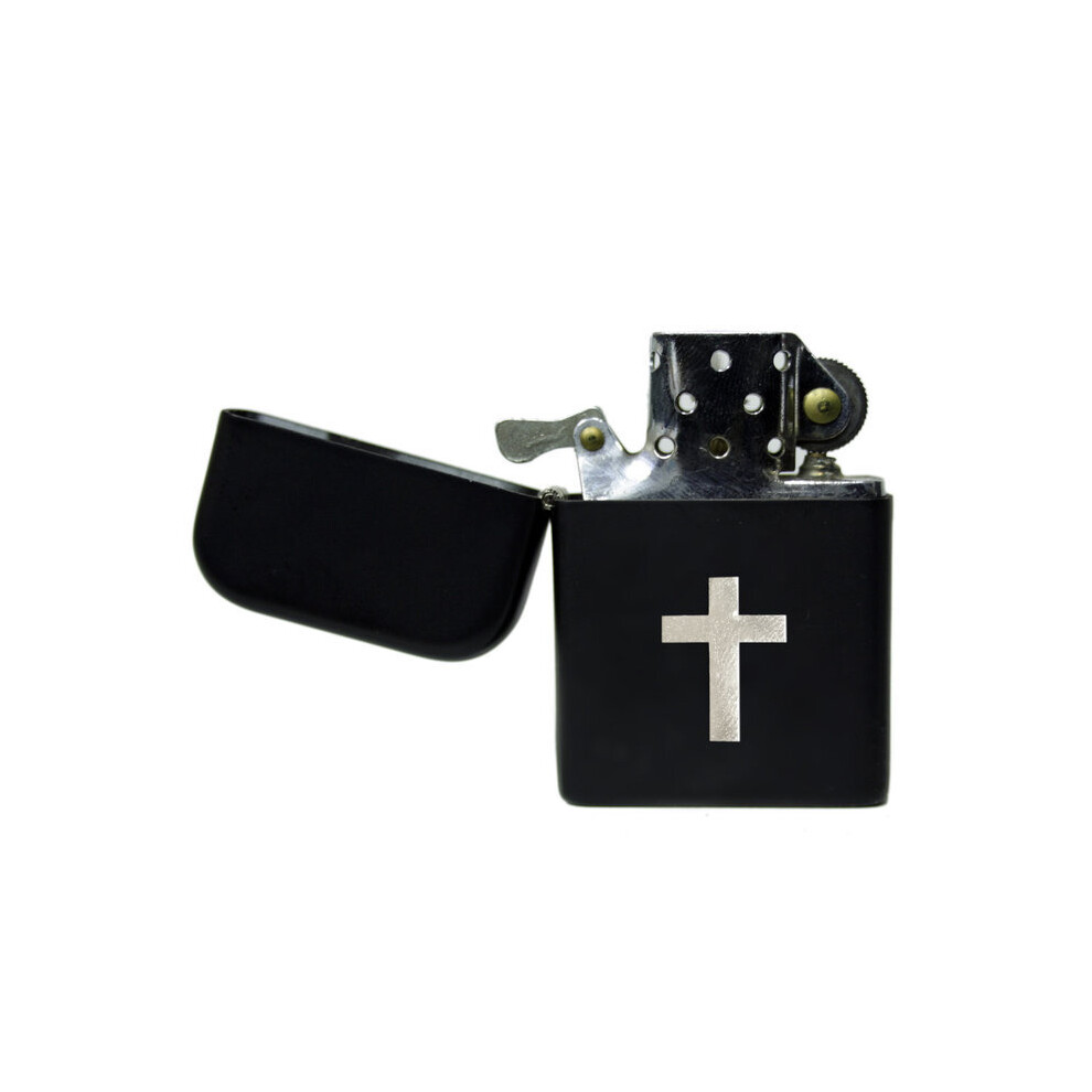Knight Silver Latin Cross Matte Black Stormproof Petrol Lighter