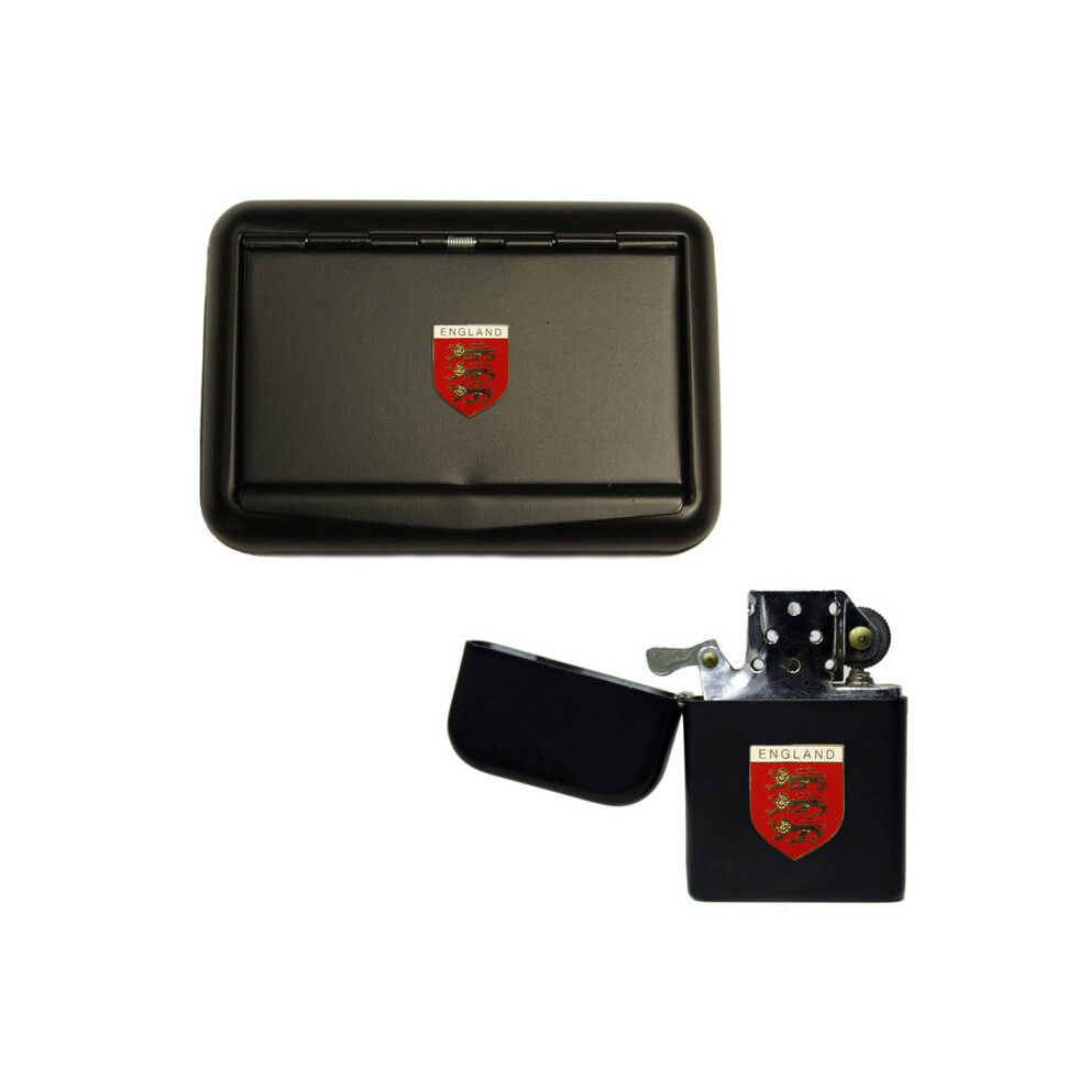 Knight Black England 3 Lions Matte Tobacco Tin And Stormproof Petrol Lighter