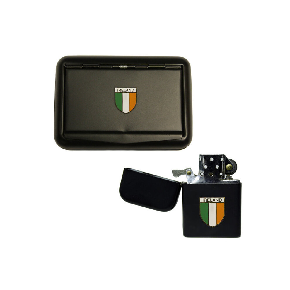 Knight Black Irish Tricolour Matte Tobacco Tin And Stormproof Petrol Lighter