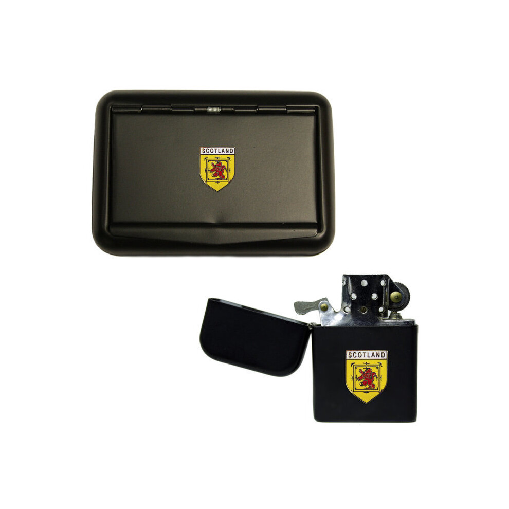 Knight Black Scotland Rampant Lion Matte Tobacco Tin And Stormproof Petrol Lighter