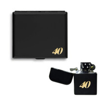 40th anniversary birthday celebration matte black cigarette case and stormproof petrol lighter