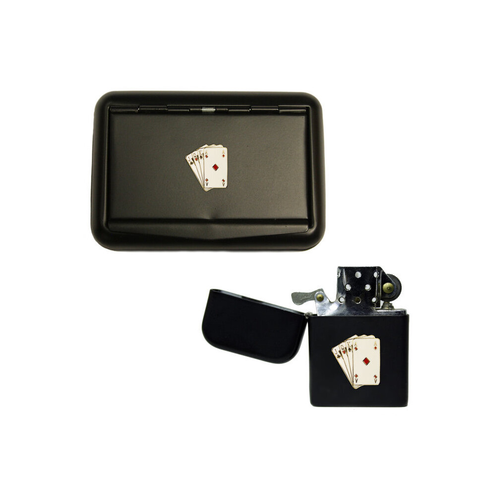 Knight Black Poker Playing Cards Matte Tobacco Tin And Stormproof Petrol Lighter