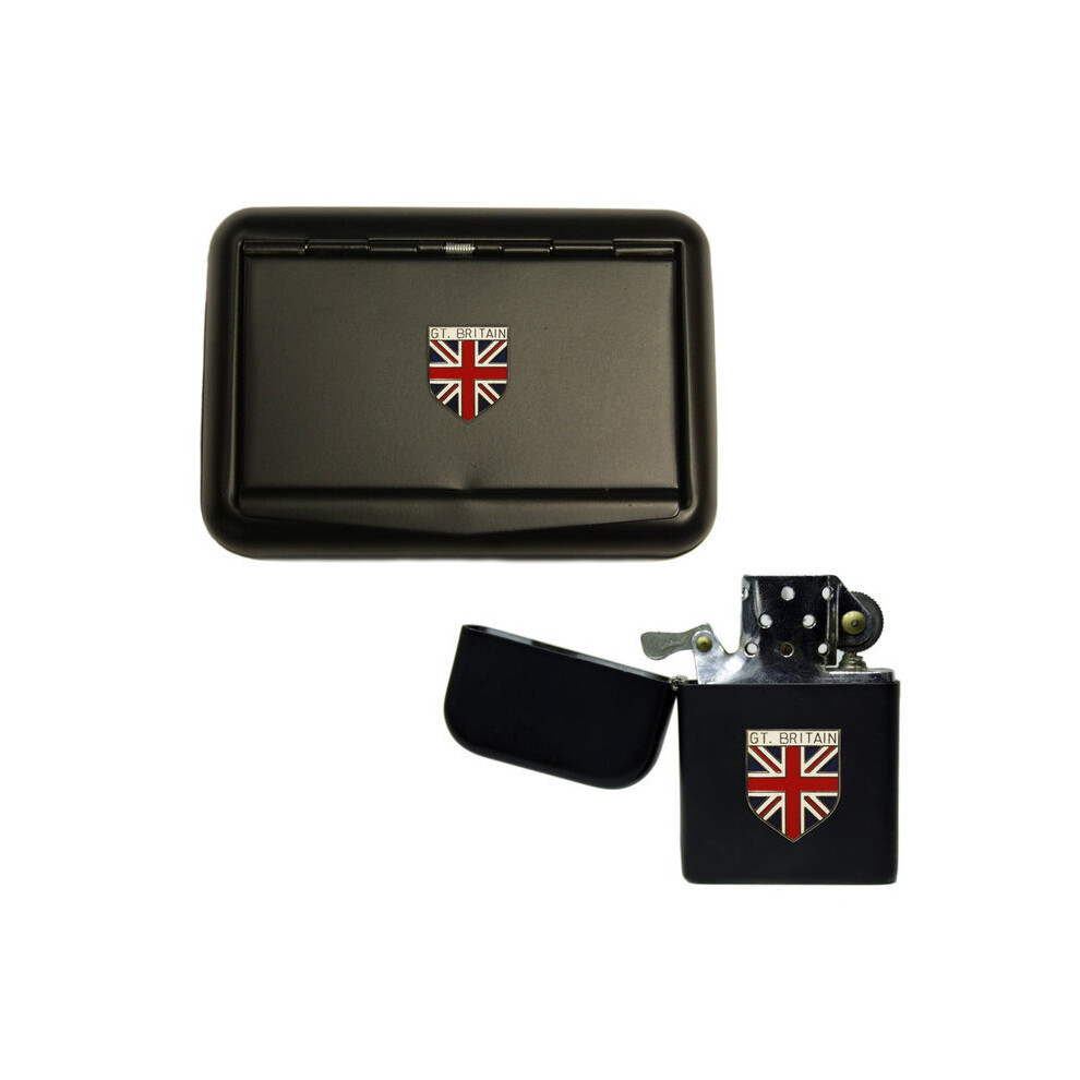 Knight Black Great Britain Union Jack Matte Tobacco Tin And Stormproof Petrol Lighter
