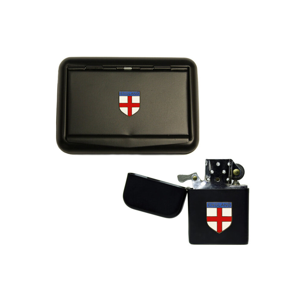 Knight Black England St George's Cross Matte Tobacco Tin And Stormproof Petrol Lighter