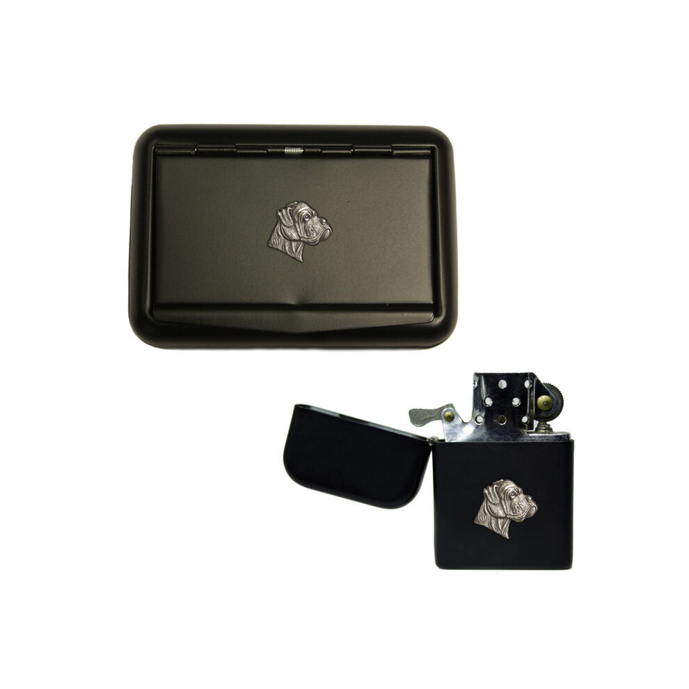 Knight Black Boxer Dog Matte Tobacco Tin And Stormproof Petrol Lighter