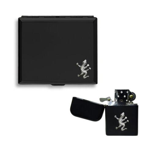 Gecko matte black cigarette case and stormproof petrol lighter