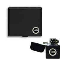 Ichthus matte black cigarette case and stormproof petrol lighter