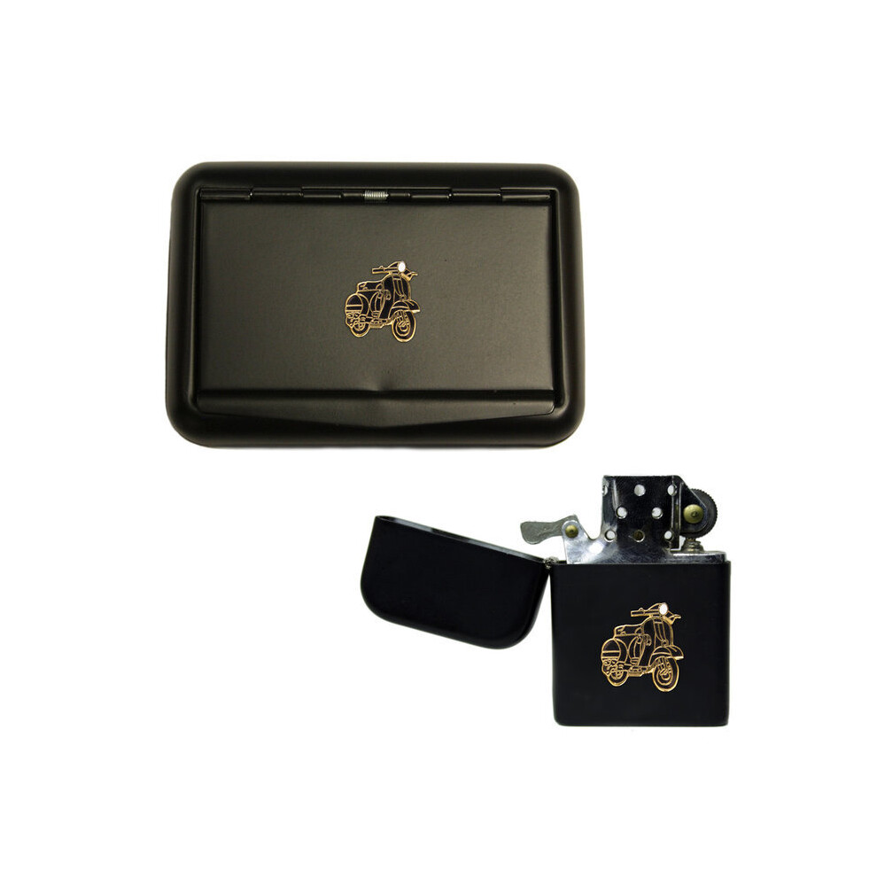Knight Black Vespa Scooter Matte Tobacco Tin And Stormproof Petrol Lighter