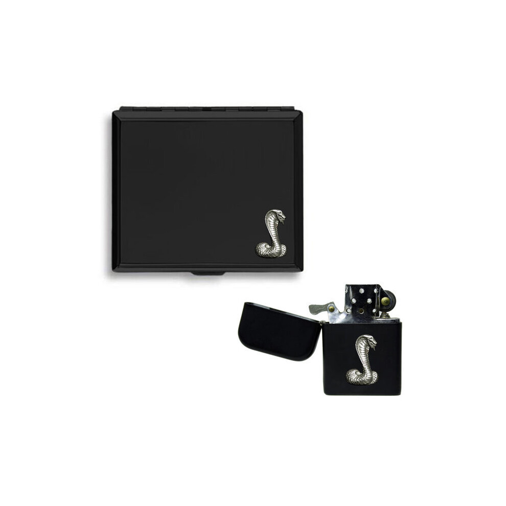 Knight Black King Cobra Matte Cigarette Case And Stormproof Petrol Lighter