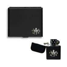 Roman octopus matte black cigarette case and stormproof petrol lighter