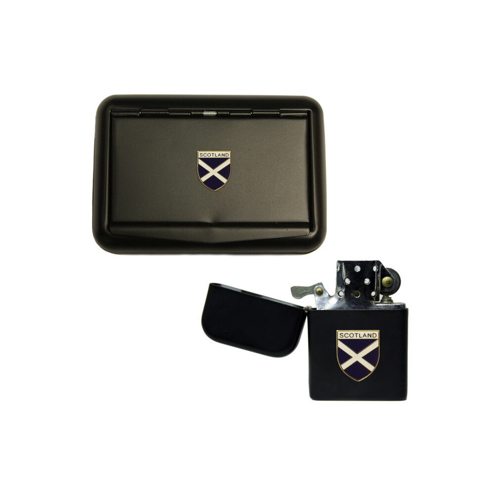 Knight Black Scotland St Andrew's Cross Matte Tobacco Tin And Stormproof Petrol Lighter