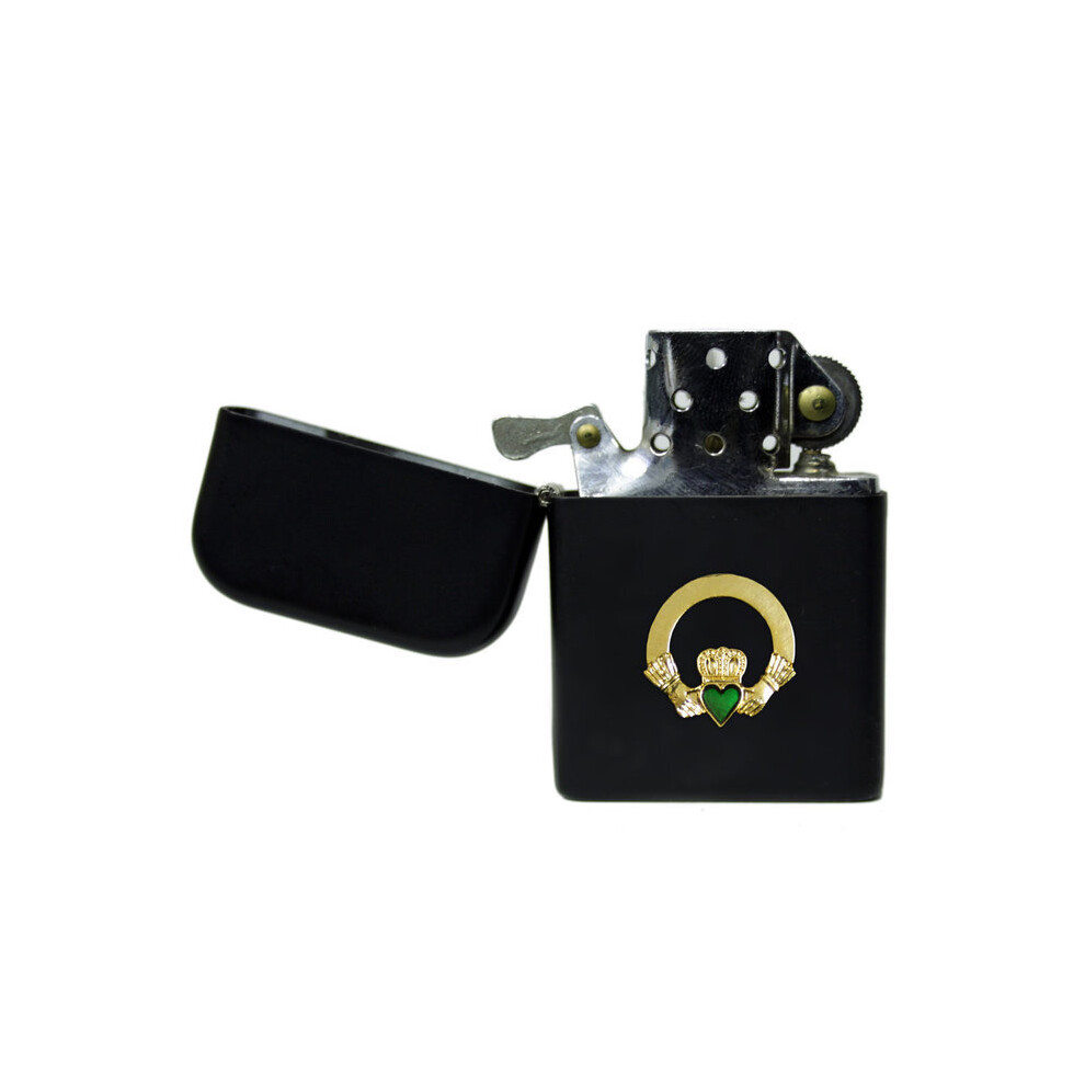 Knight Black Irish Claddagh Matte Stormproof Petrol Lighter