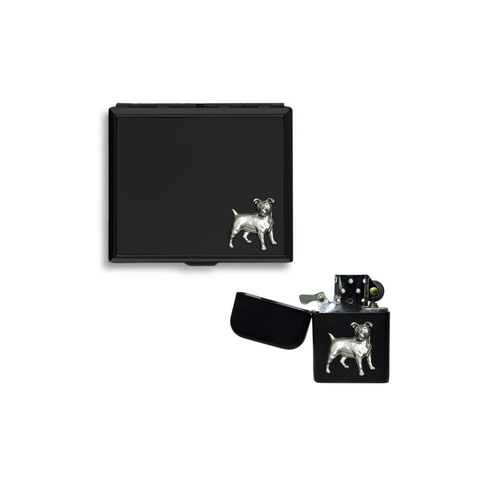 Knight Black Jack Russell Matte Cigarette Case And Stormproof Petrol Lighter