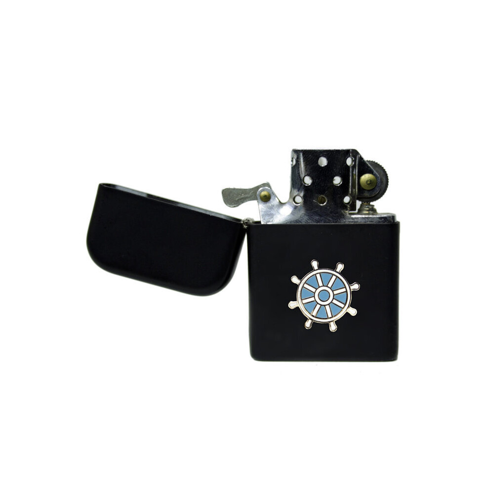 Knight Black Nautical Ship's Wheel Matte Stormproof Petrol Lighter