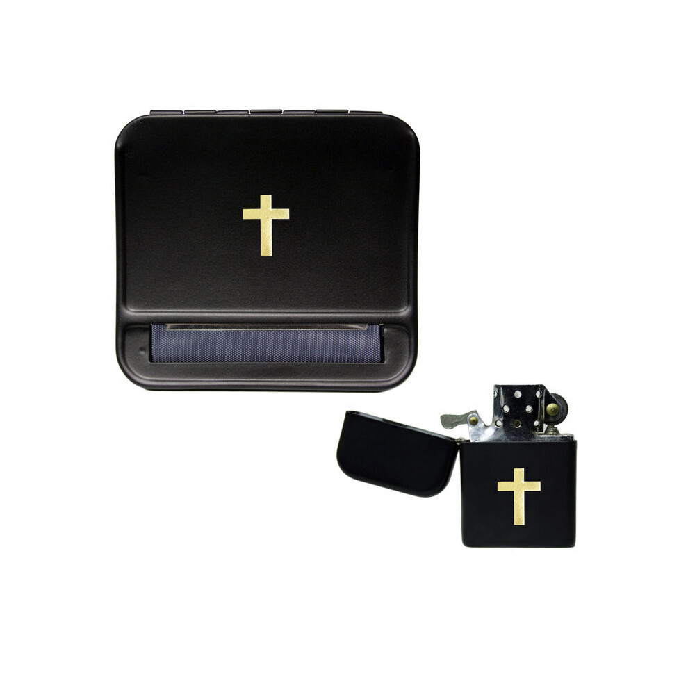 Knight Gold Latin Cross Cigarette Rolling Machine And Stormproof Petrol Lighter