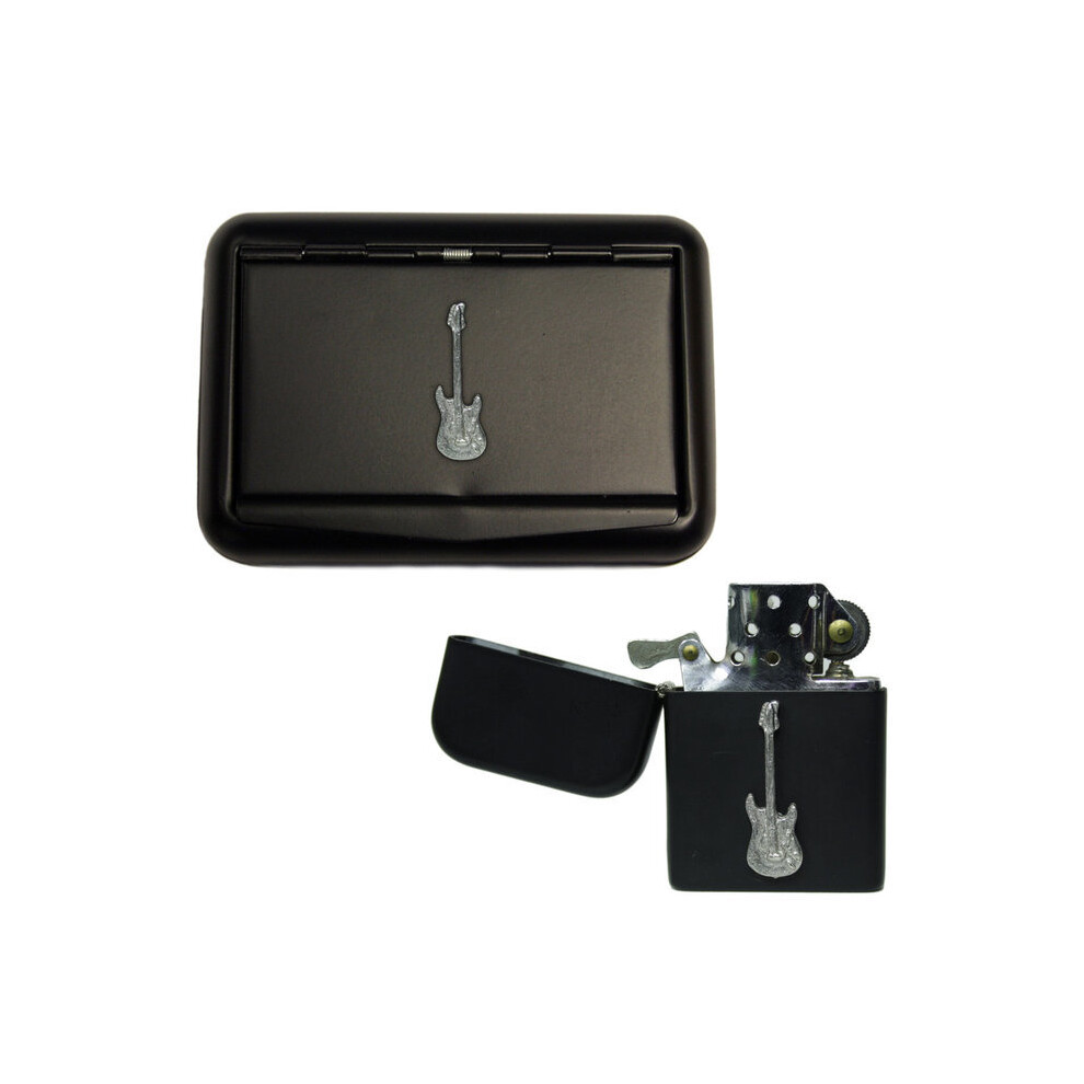 Knight Black Guitar Matte Tobacco Tin And Stormproof Petrol Lighter