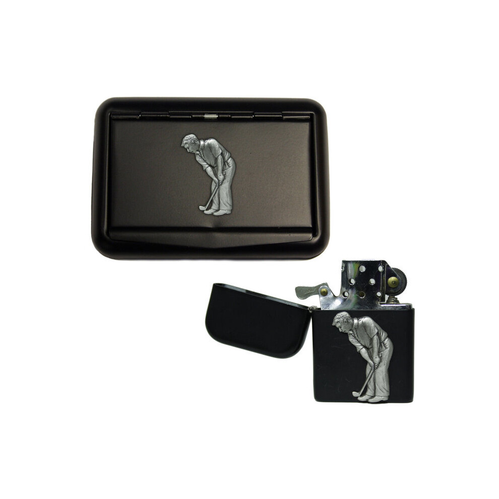Knight Black Golf Matte Tobacco Tin And Stormproof Petrol Lighter