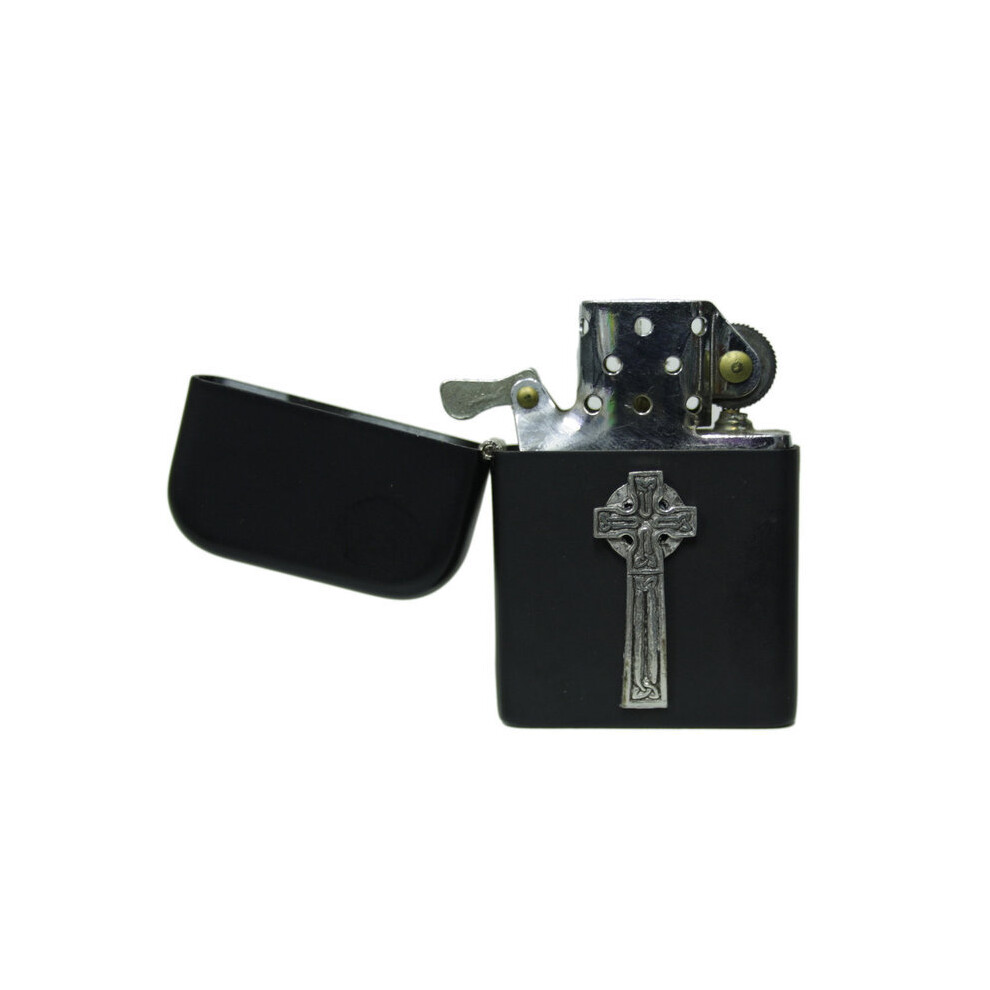 Knight Celtic Cross Matte Black Stormproof Petrol Lighter