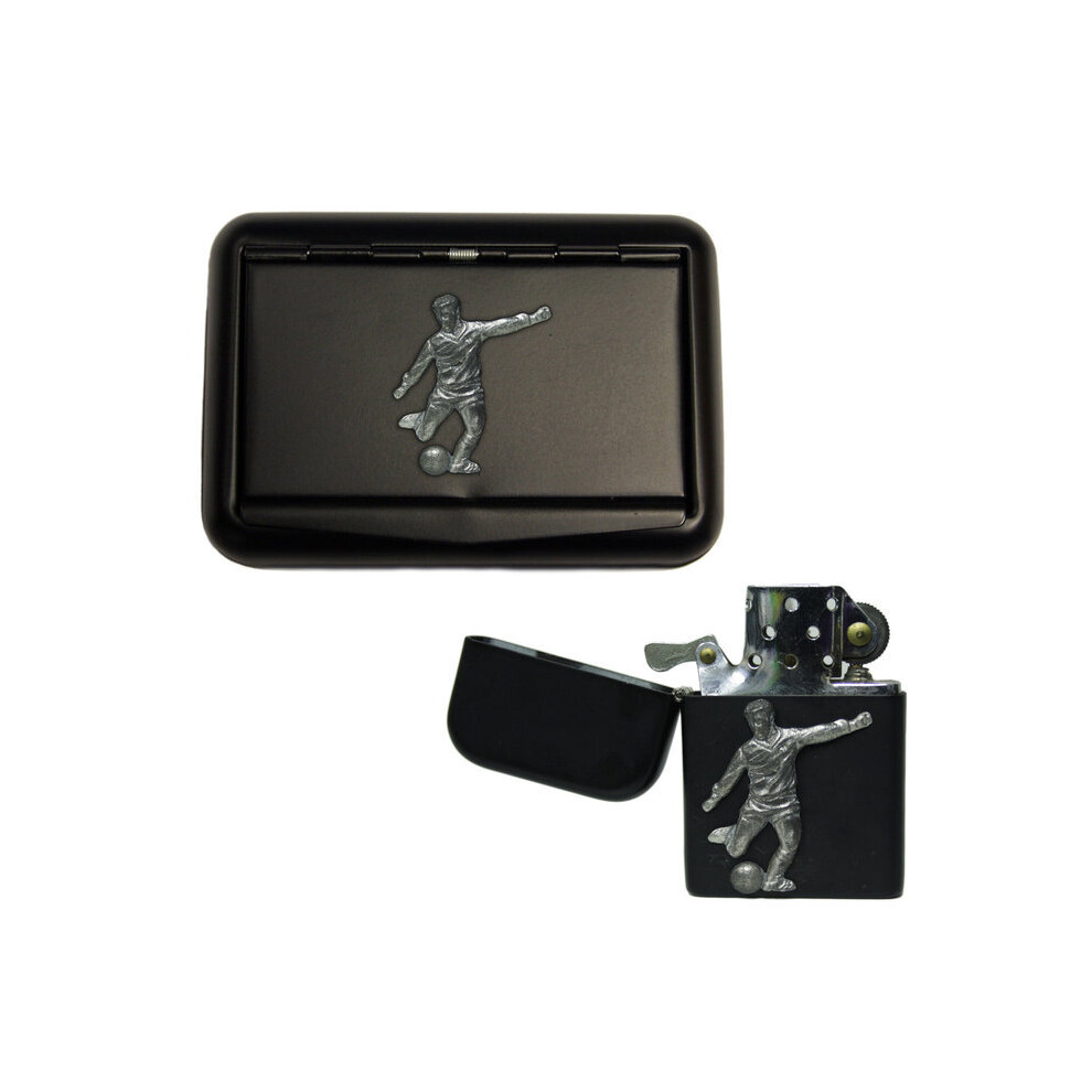 Knight Black Footballer Matte Tobacco Tin And Stormproof Petrol Lighter