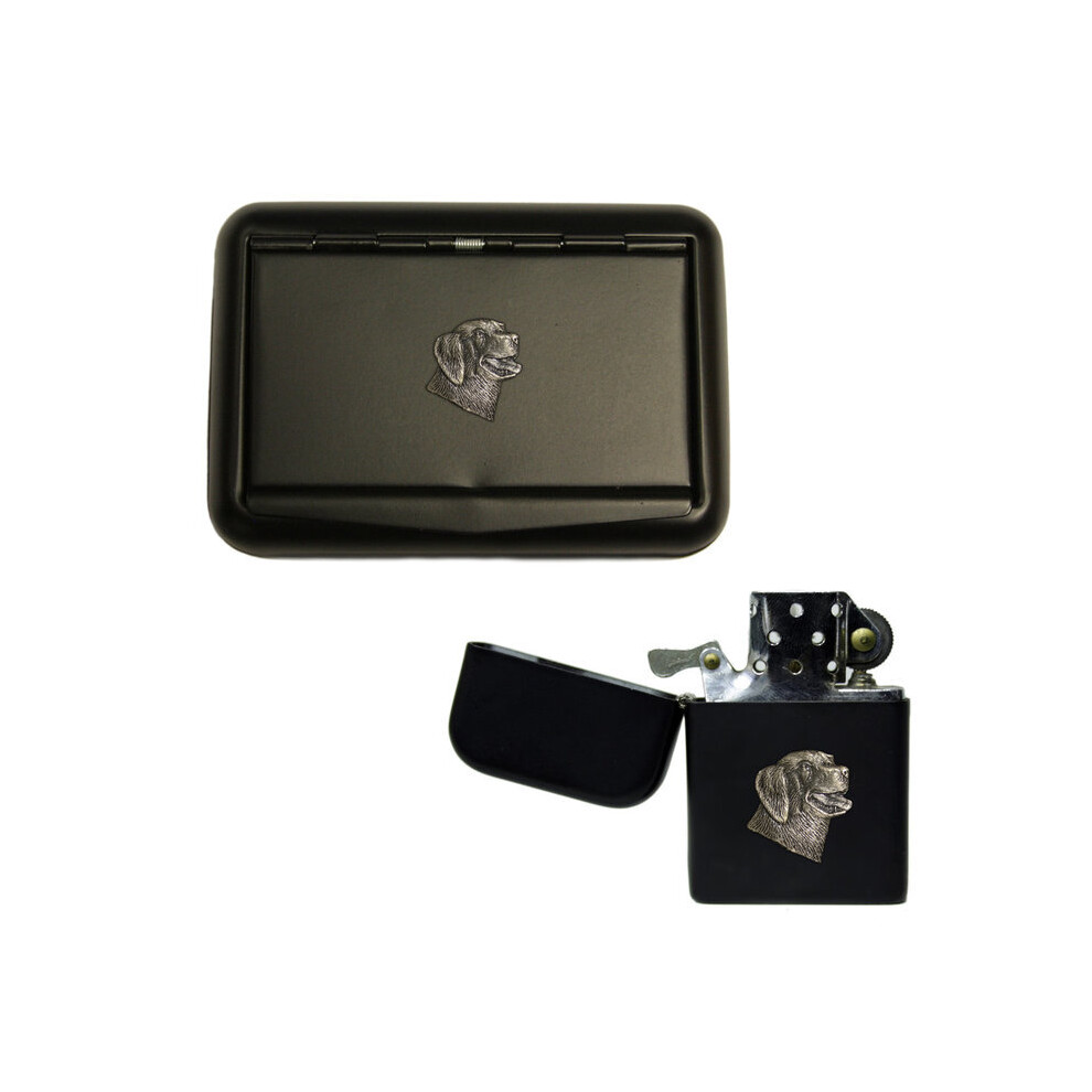 Knight Black Labrador Dog Matte Tobacco Tin And Stormproof Petrol Lighter
