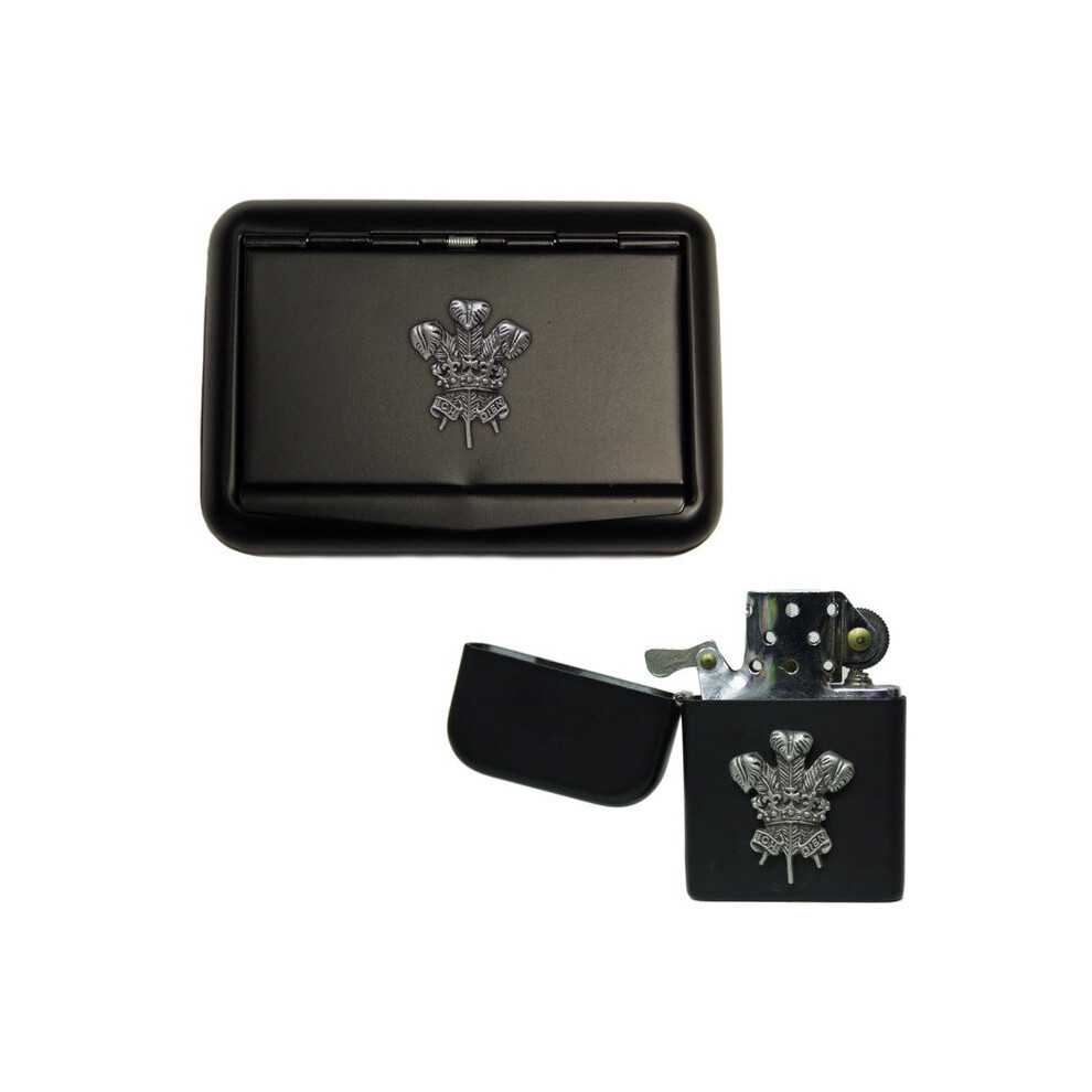 Knight Black Welsh Feathers Matte Tobacco Tin And Stormproof Petrol Lighter