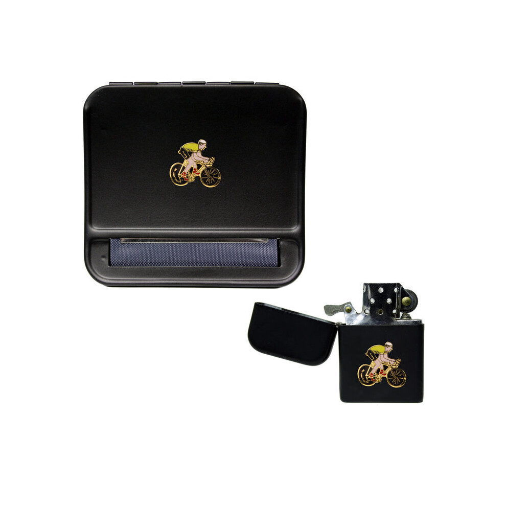 Knight Black Cyclist Cigarette Rolling Machine And Stormproof Petrol Lighter