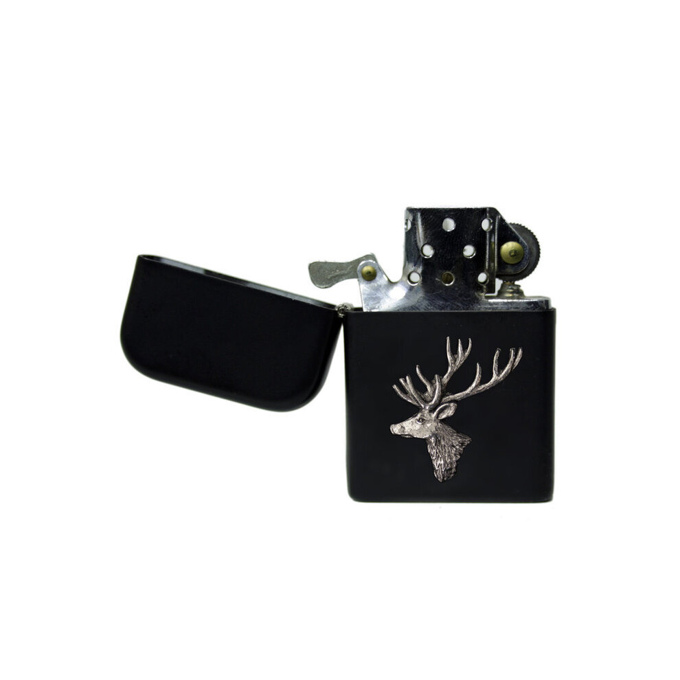 Knight Black Stag Head Matte Stormproof Petrol Lighter