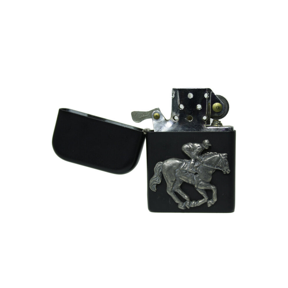 Knight Black Horse Racing Matte Stormproof Petrol Lighter